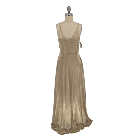 00544 Lulus V Neck A Line Maxi Dress Gold Size Small sparkle evening retro - Picture 1 of 6